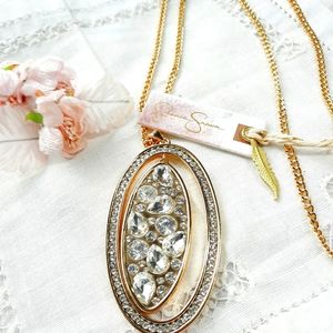 Jessica Simpson Long Crystal Necklace NWT Goldtone